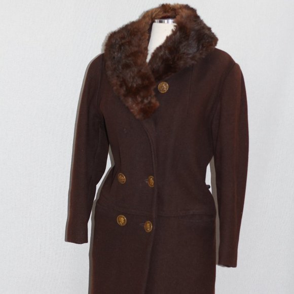 Roma XXVll Brown Fur Wool Coat - Picture 12 of 16